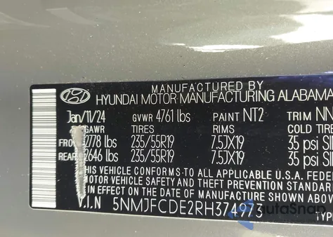 2024 Hyundai Tucson Sel from USA, damaged, VIN 5NMJFCDE2RH374973